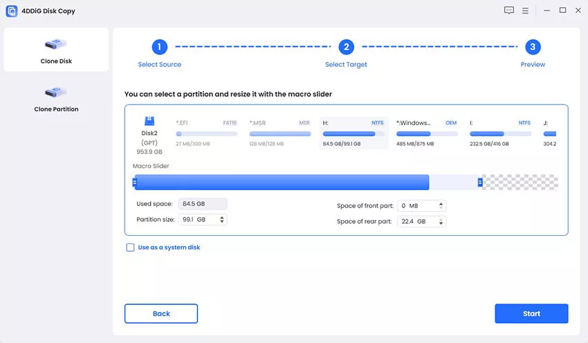 preview and resize cloned partitions