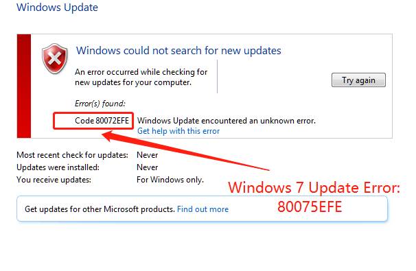 Windows 7 update error 80072efe
